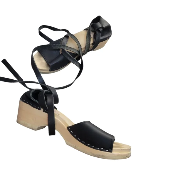 Loeffler Randall X Sven ankle tie clogs Black Leather 40 8.5 9 - Picture 1 of 13